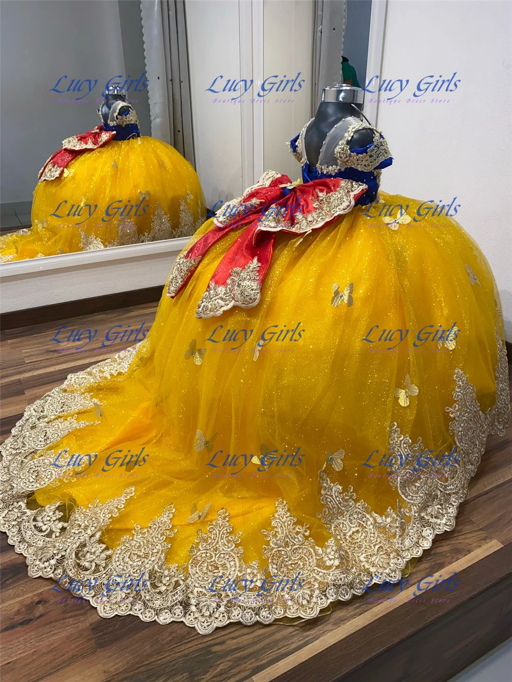 Embroidery Yellow Dress - جودة الفراشة زين جميل زهرة فتاة