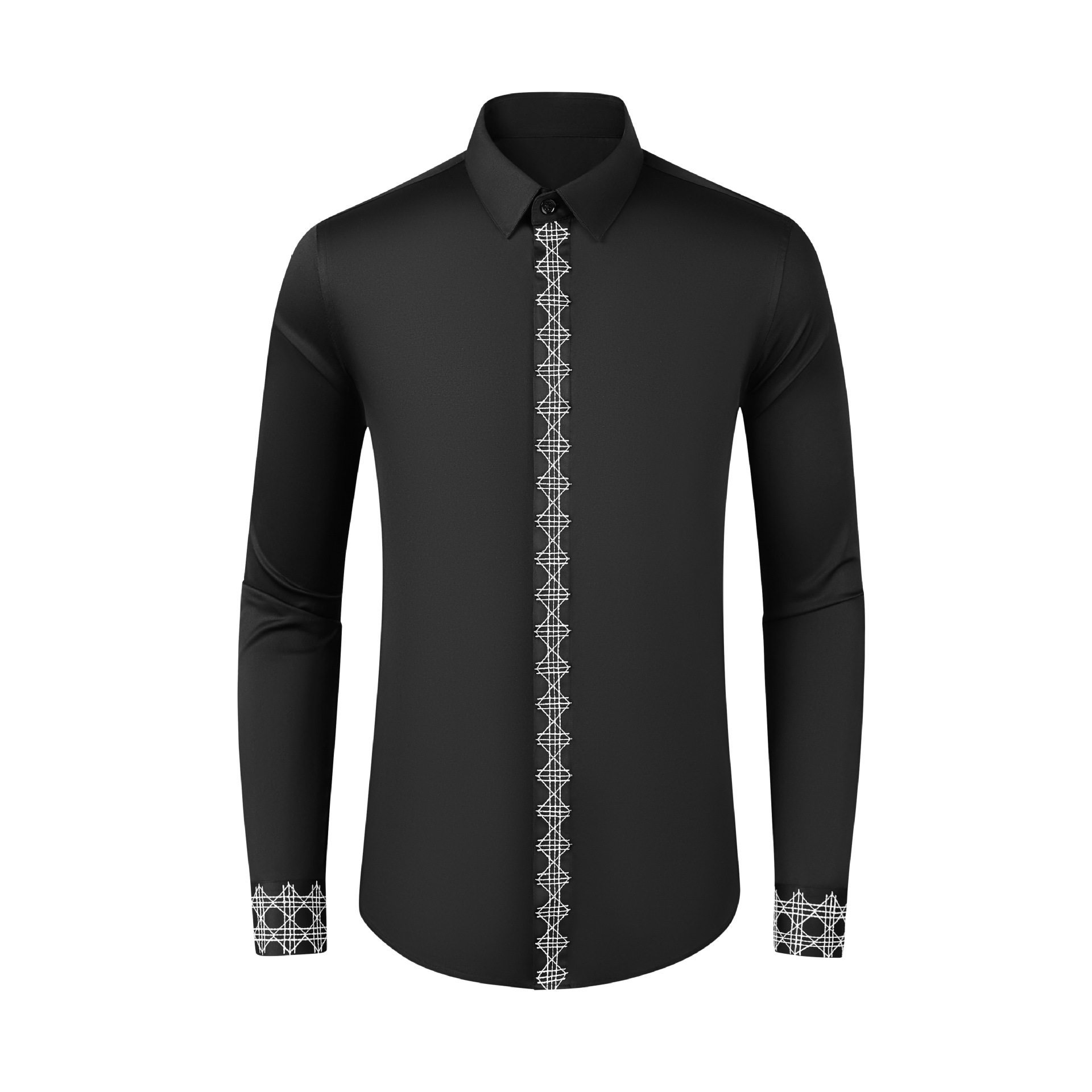 Embroidery On Black Shirt - توب رجالي مع تطريز شبكي ،