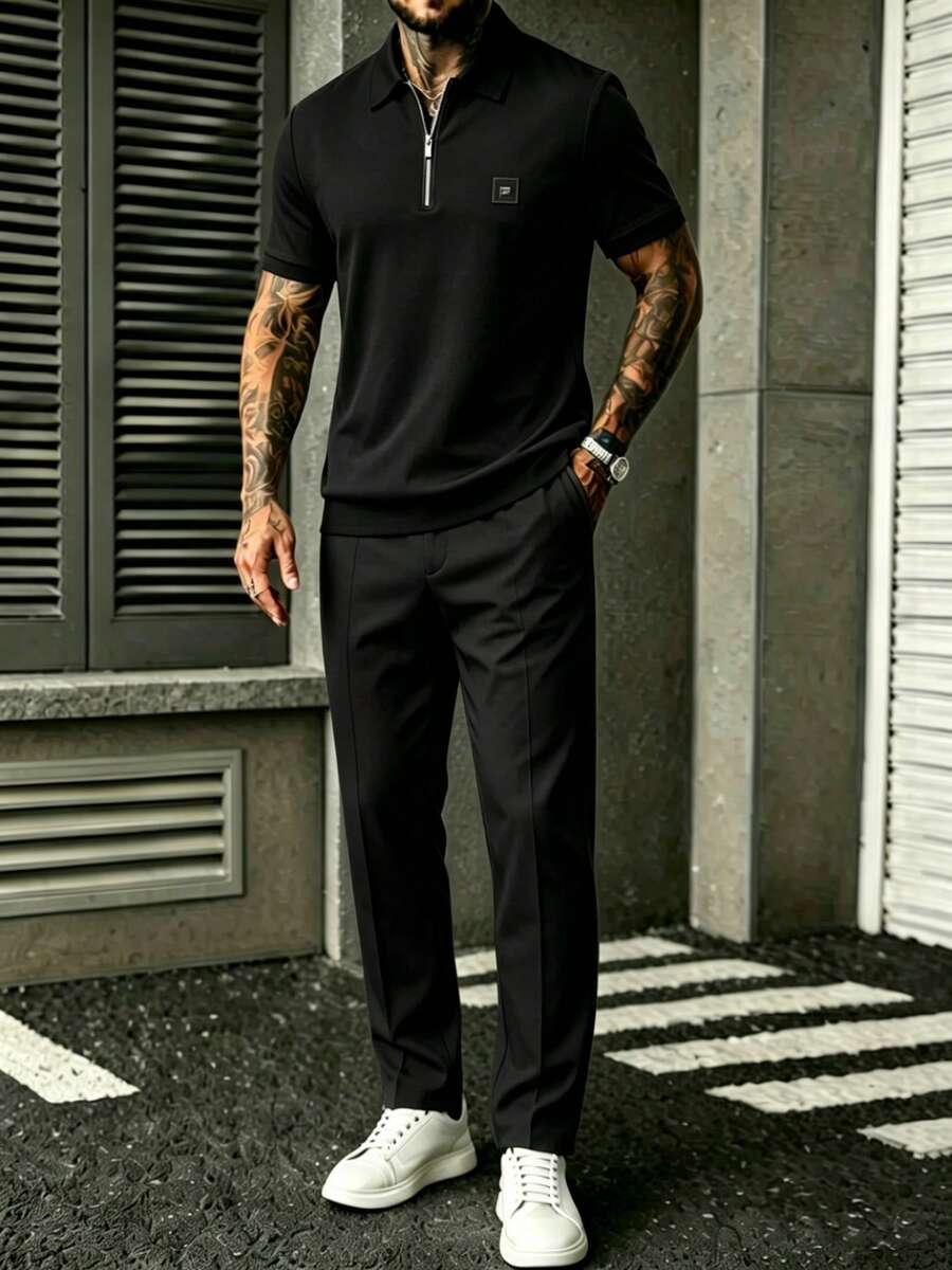 Embroidery Men Shirt - طقم رجالي أسود مكون من قميص