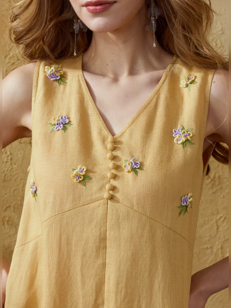 فساتين صيفية طويلة للنساء بطول - مراجعة Embroidery Yellow Dress وسعره